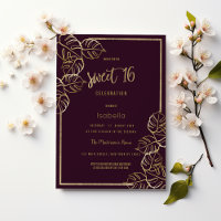 Bordeaux deep rich red gold floral Sweet 16