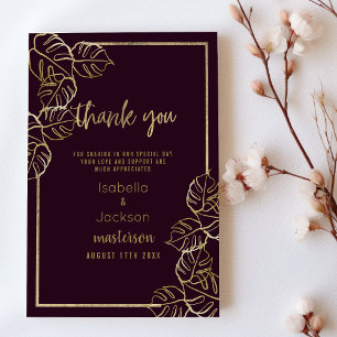 Bordeaux deep rich red gold floral Thank You  Invitation