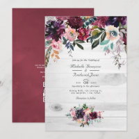 Bordeaux Floral Garden QR Code RSVP Wedding Invita