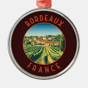 Bordeaux France Retro Distressed Circle Metal Tree Decoration