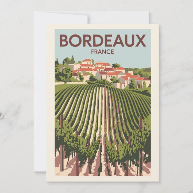 Bordeaux France Vineyard Travel Art Vintage Invitation (Front)