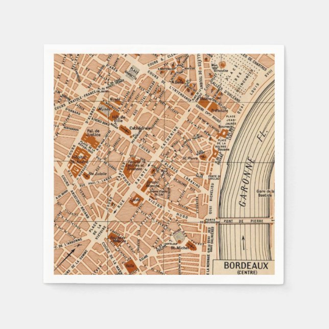 Bordeaux France Vintage Map Napkin (Front)