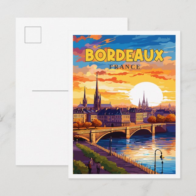 Bordeaux France vintage travel illustration Postcard (Front/Back)