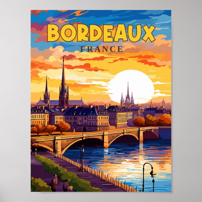 Bordeaux France vintage travel illustration Poster (Front)