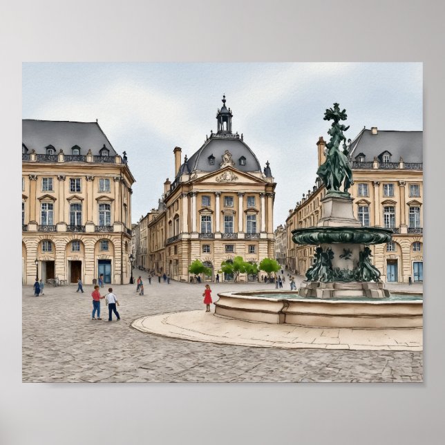 Bordeaux France Watercolor Poster (Front)