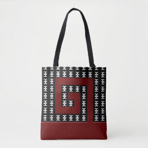 Bordeaux helicoidal abstract design on black tote bag