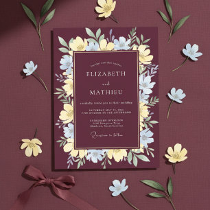 Bordeaux Illustrative Floral Wedding Invitation
