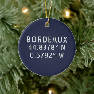 Bordeaux Latitude Longitude Customisable Ceramic Tree Decoration