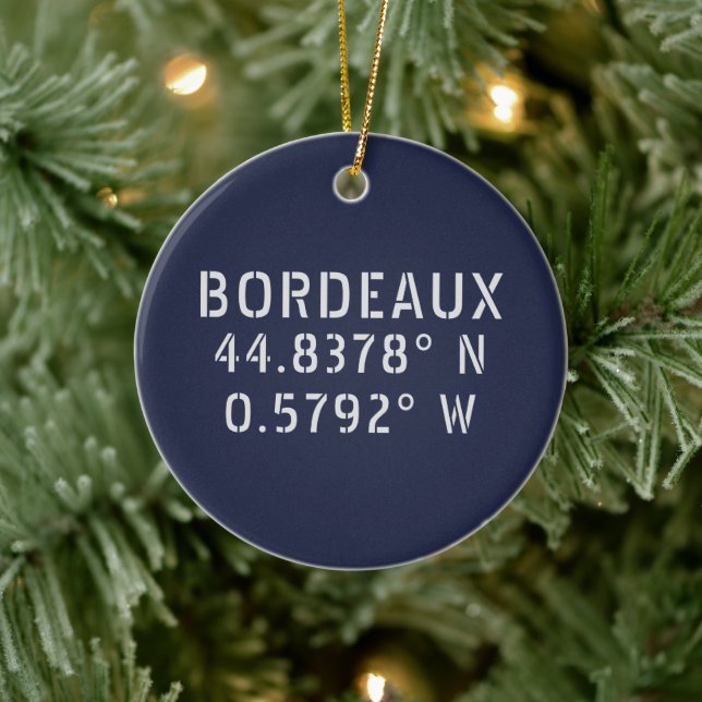 Bordeaux Latitude Longitude Customisable Ceramic Tree Decoration (Tree)