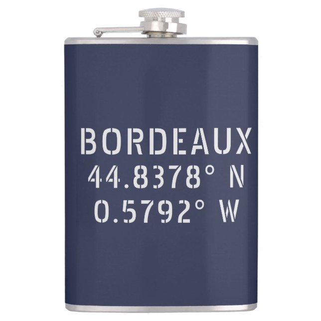 Bordeaux Latitude Longitude Hip Flask (Front)