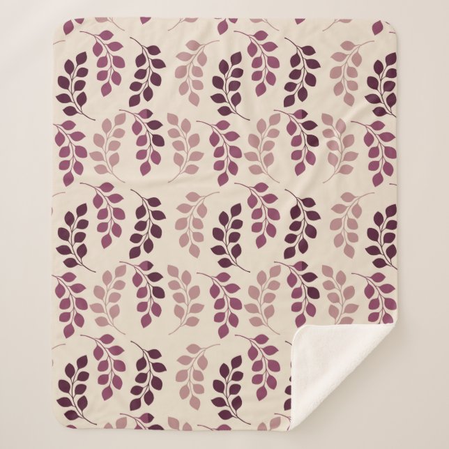 Bordeaux Modern Botanical Japandi Sherpa Blanket (Front)
