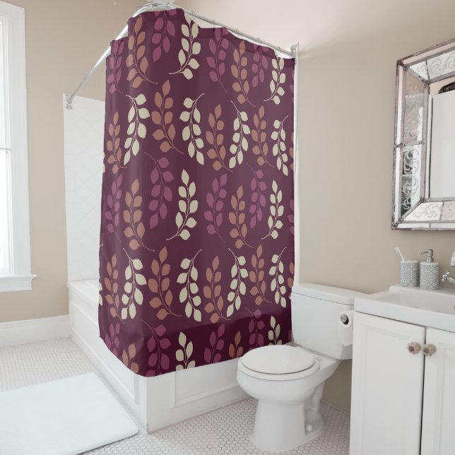 Bordeaux Modern Botanical Japandi Shower Curtain (In Situ)