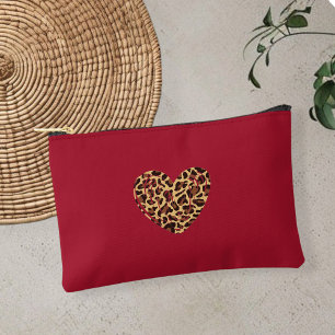 Bordeaux red accessory bag, leopard print bag, pouch