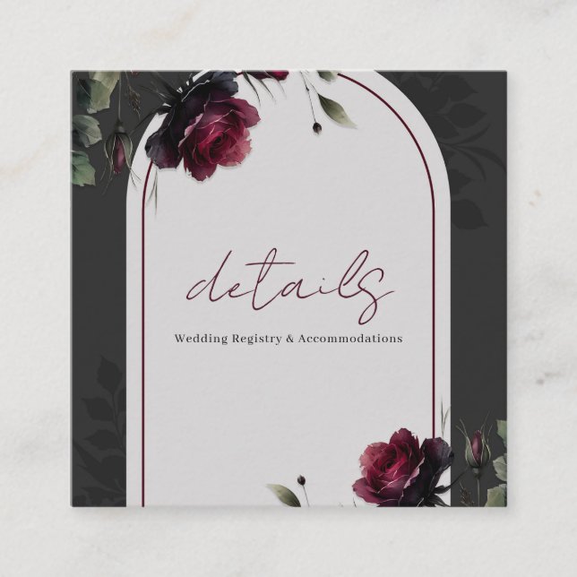 Bordeaux Red Roses Shadowy Grey Floral Details Square Business Card (Front)