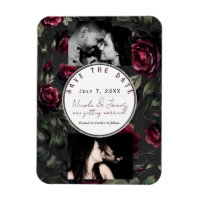 Bordeaux Red Roses Shadowy Grey Floral Save Date