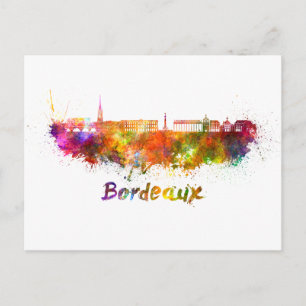 Bordeaux skyline in watercolor postcard
