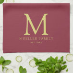 Bordeaux Solid Colour Gold Family Name Monogram Tea Towel<br><div class="desc">Custom Upload Add Your Photo or Logo Text Elegant Modern Cute Monogram Kitchen & Dining / Table & Kitchen Linens/ Initial Family Name Template Gold Monogram Bordeaux Solid Colour Kitchen Towel.</div>