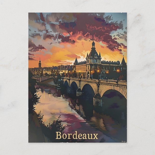 Bordeaux Twilight: Sunset Symphony Purple Clouds Postcard (Front)