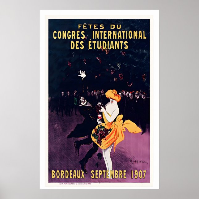 Bordeaux Wine September 1907 Vintage Advertising Poster (Front)