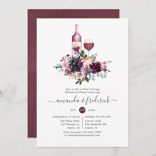 Bordeaux Wine Tasting Wedding Rehearsal Dinner Invitation (Front/Back)