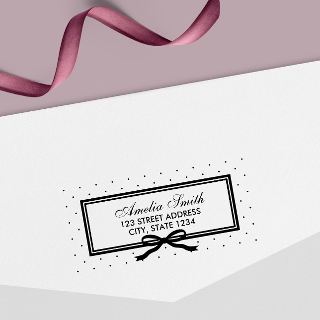 Border and Ribbon Polka Dot Personal Home Address Self-inking Stamp (Creator Uploaded)