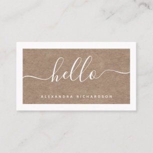 Border and Script Kraft Paper Look Hello Business Card