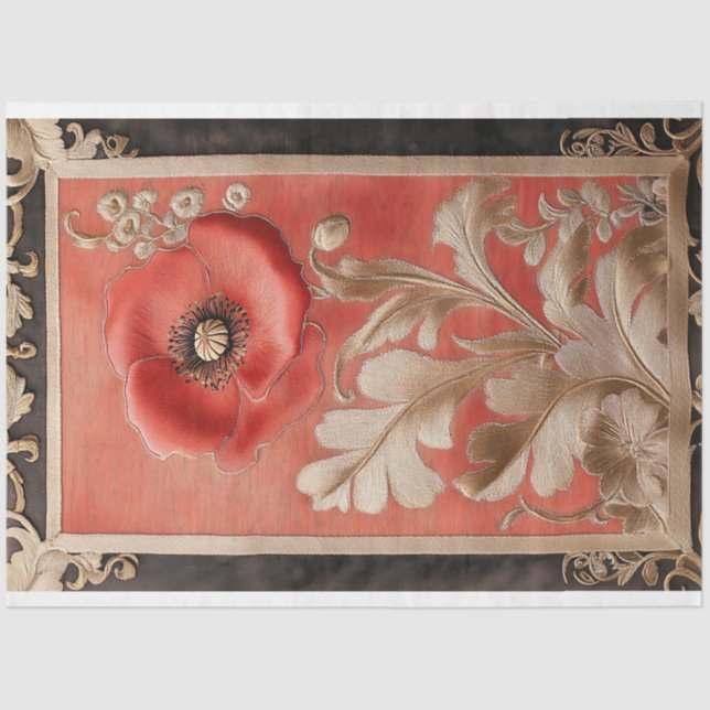 Border Art Poppy Flower Textured effect Abstract Tissue Paper (Front)