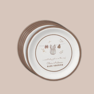 Border Boho Watercolor Girl Outfit Baby Shower Paper Plate