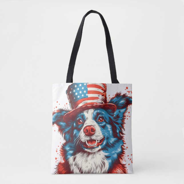 Border colie with an American flag hat Tote Bag (Front)