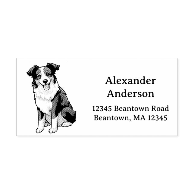 Border Collie Address Personalise Rubber Stamp (Imprint)