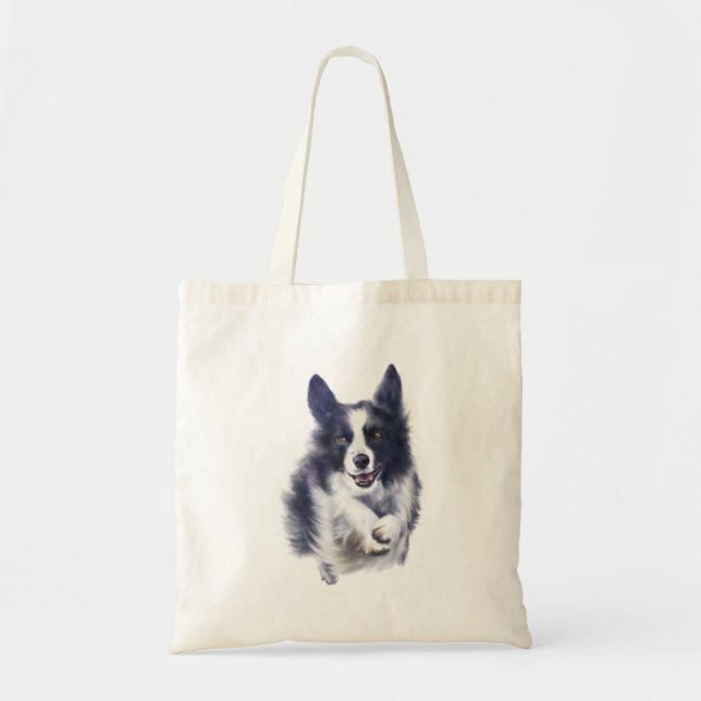 Border collie agility dog design on a tote bag (Front)