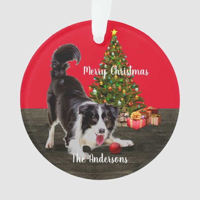 Border Collie and Christmas Tree  Ornament (Front)