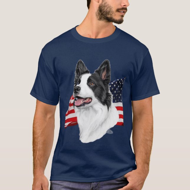 Border Collie and Flag t-shirt (Front)