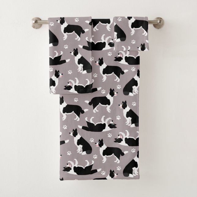 Border Collie and Paw Print Bath Towel Set (Insitu)