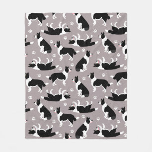 Border Collie and Paw Print Fleece Blanket
