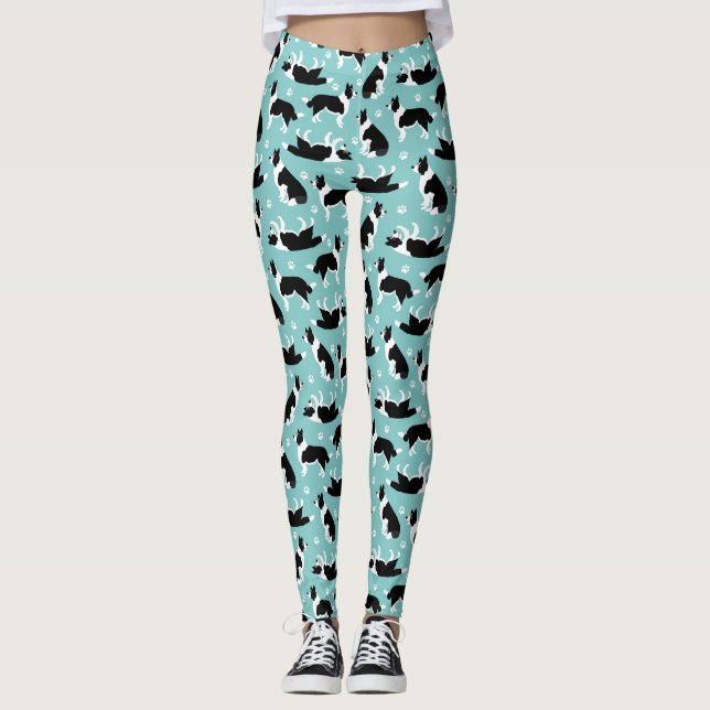 Border Collie and Paw Print Leggings (Front)