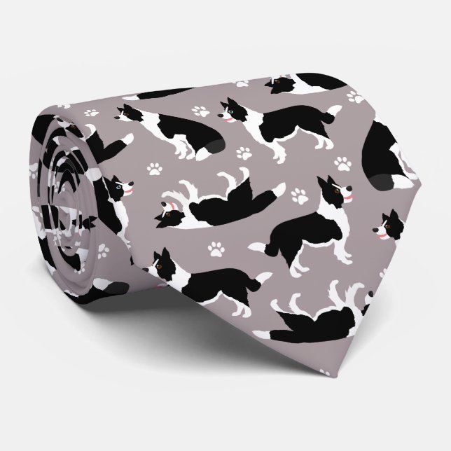 Border Collie and Paw Print Neck Tie (Rolled)
