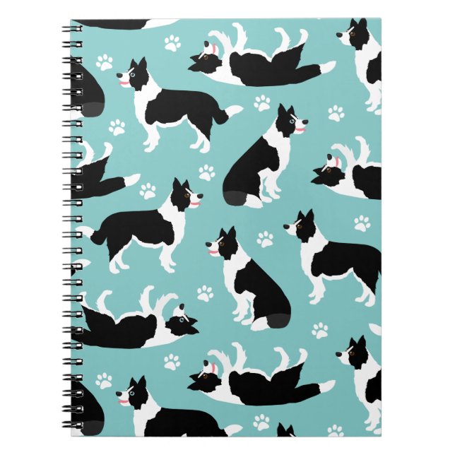 Border Collie and Paw Print Notebook (Front)