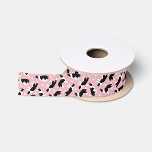 Border Collie and Paw Print Satin Ribbon