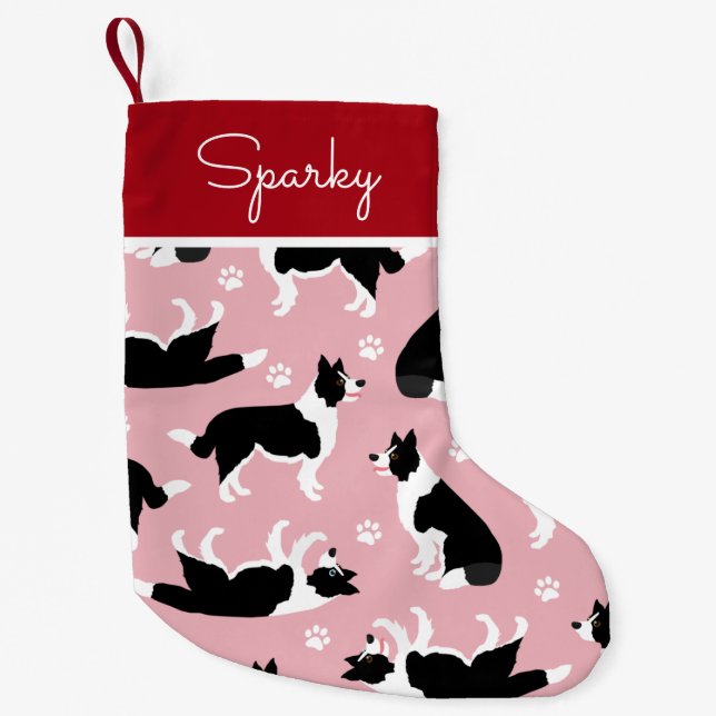 Border Collie and Paw Print Small Christmas Stocking (Front)