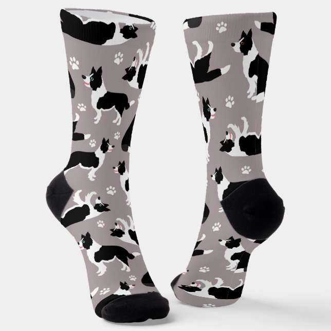 Border Collie and Paw Print Socks (Angled)