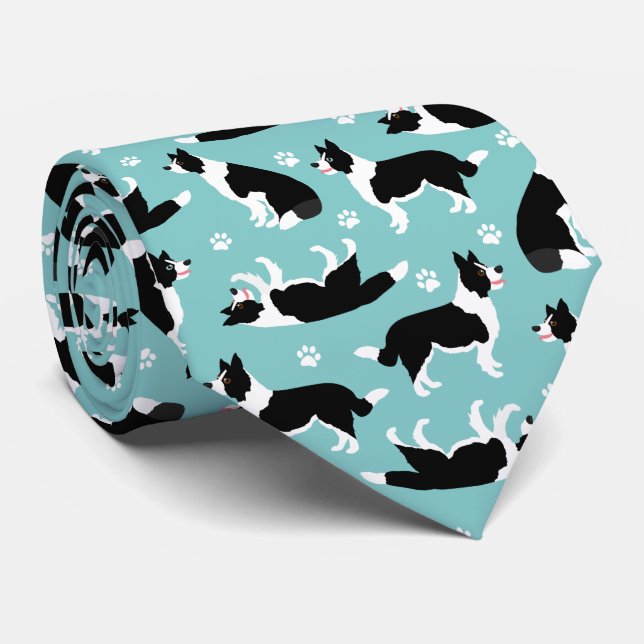 Border Collie and Paw Print Tie (Rolled)