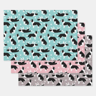 Border Collie and Paw Print Wrapping Paper Sheet