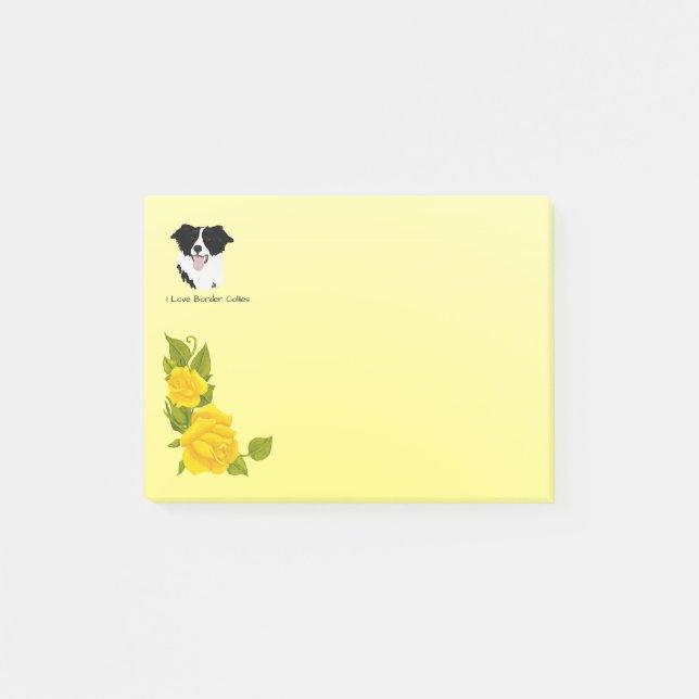 Border Collie and Yellow Roses Post-it Notes (Front)