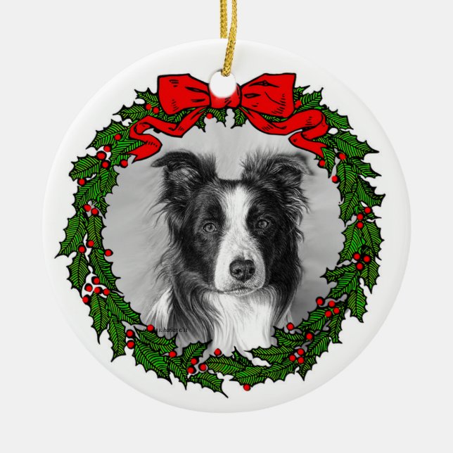 Border Collie Art by Glenda S. Harlan Ceramic Tree Decoration (Front)