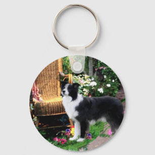 Border Collie Art Gifts Key Ring