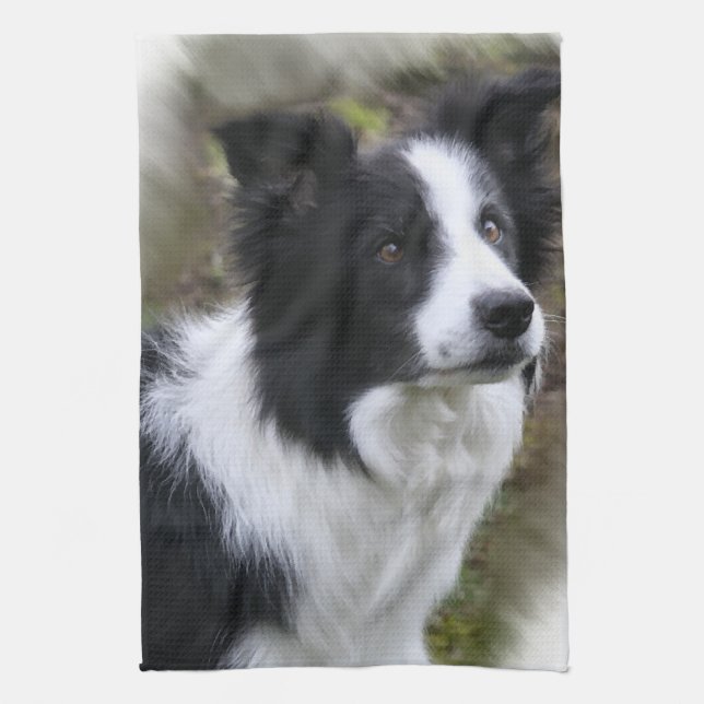 Border Collie Art Tea Towel (Vertical)
