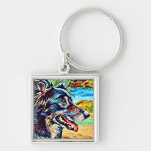 Border Collie Artistic Portrait Scenic Landscape Key Ring