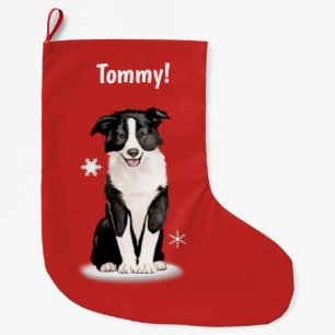 Border Collie at Christmas Name Customisable Large Christmas Stocking