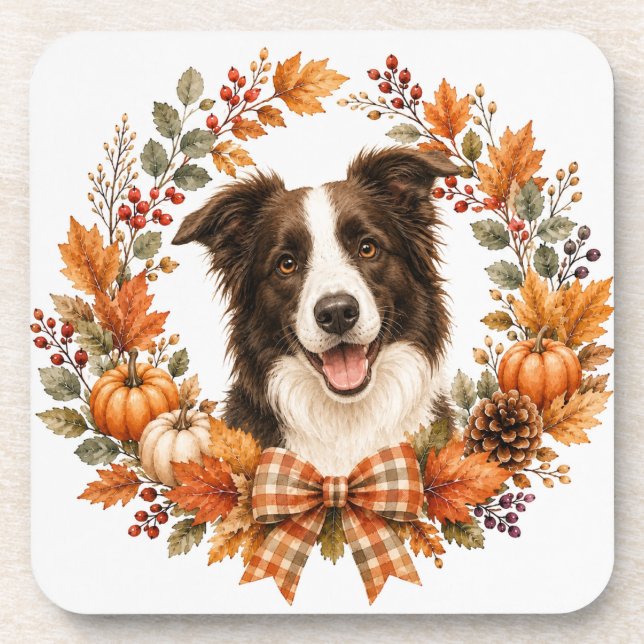 Border Collie Autumn Coaster (Front)